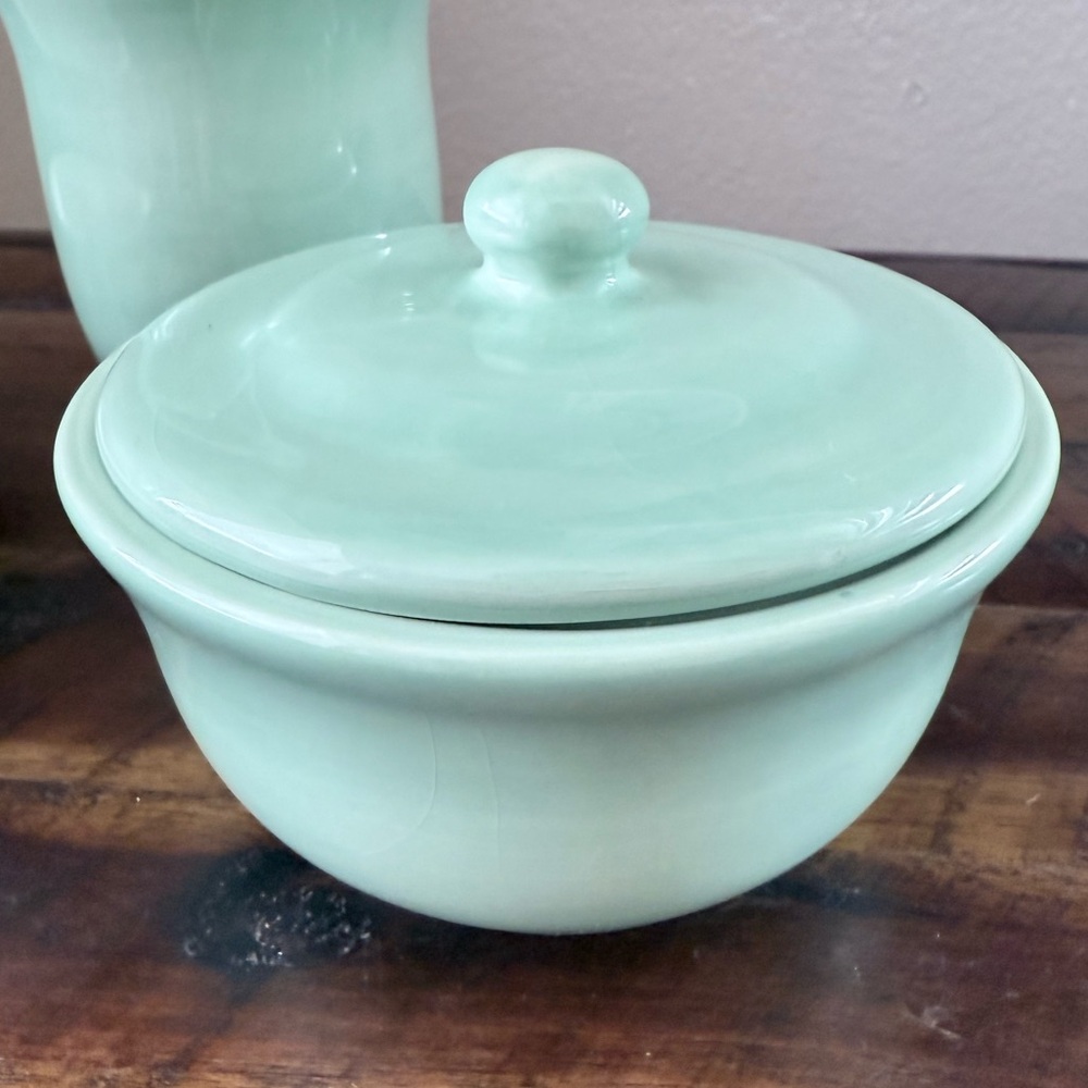 Pottery Barn Set of Bathroom Vanity Accessories Containers Celadon Jadeite Mint - Picture 4 of 9
